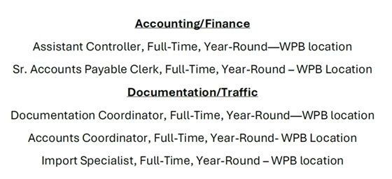 Tropical Shipping job positions