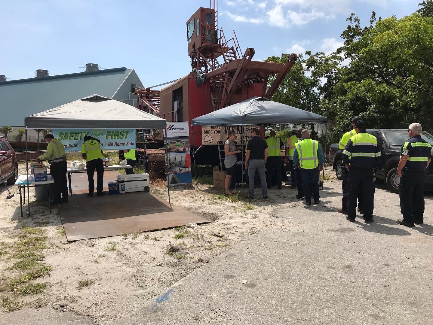 Port workers at cookout