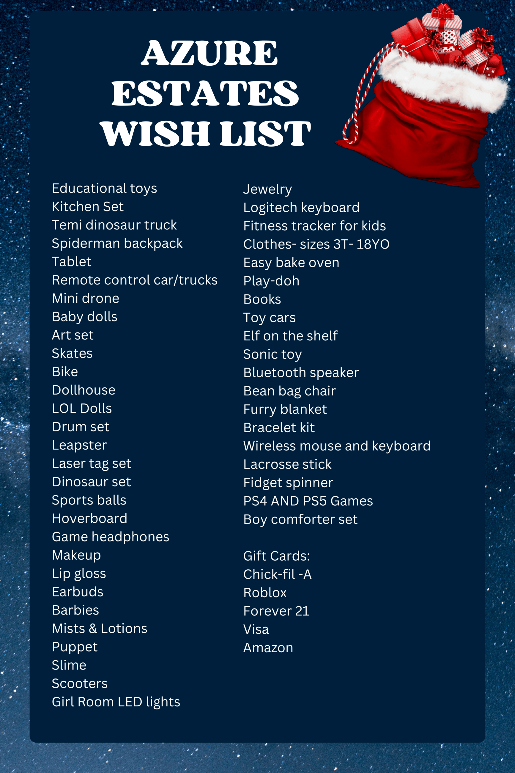 Azure Estates Wish List
